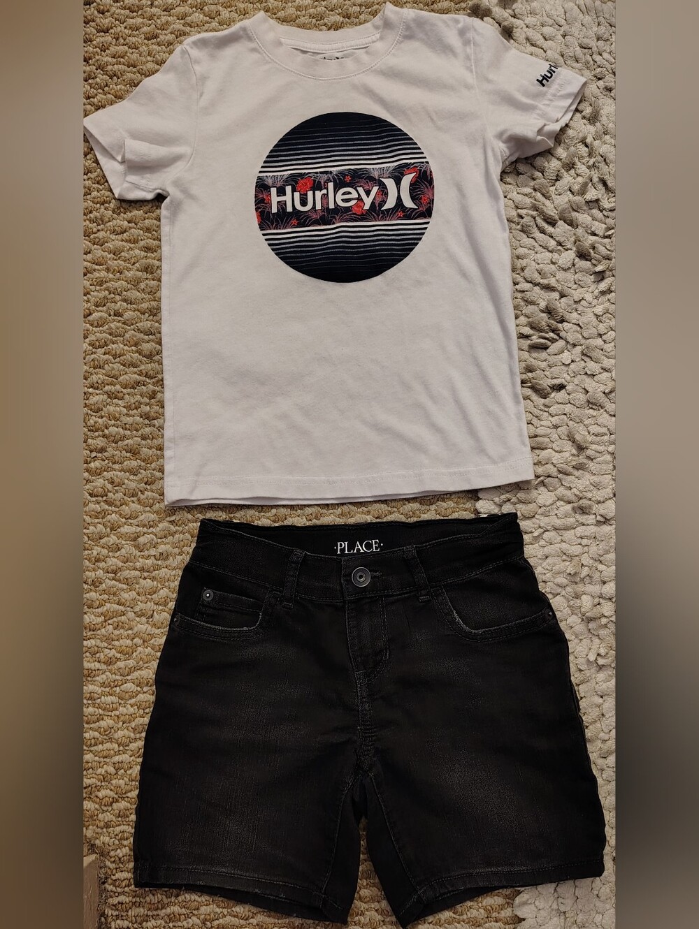 Hurley White Tee with Graphic & Jean Shorts